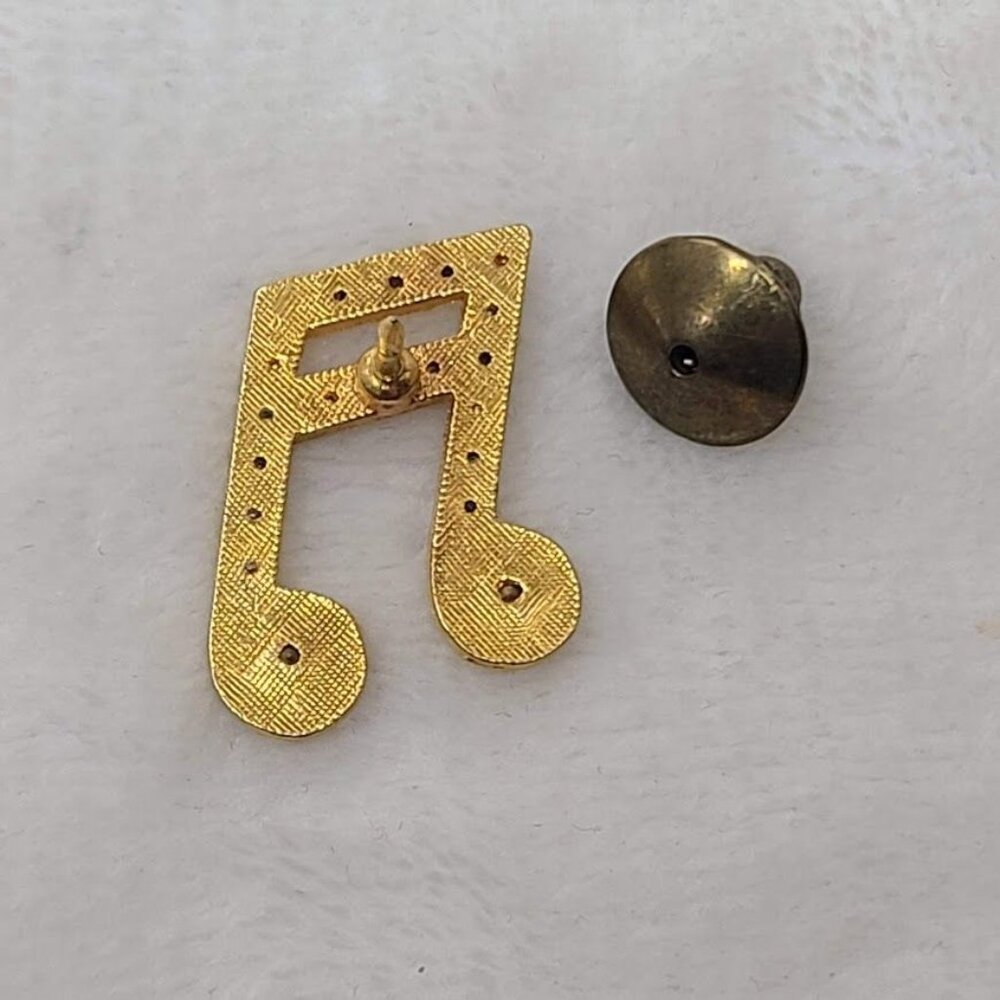 Gold Tone Musical Note Rhinestone Lapel Pin Music Theme Costume Jewelry - Picture 4 of 5